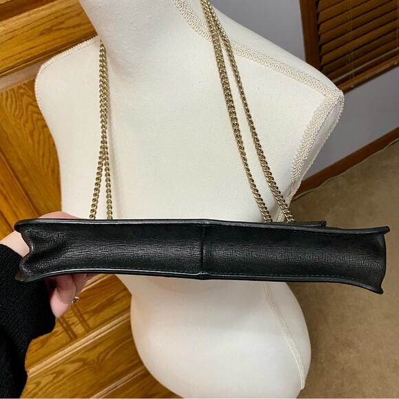 FURLA Metropolis Chain Black Leather Front Plate Logo Small Size Crossbody Bag - Picture 7 of 16